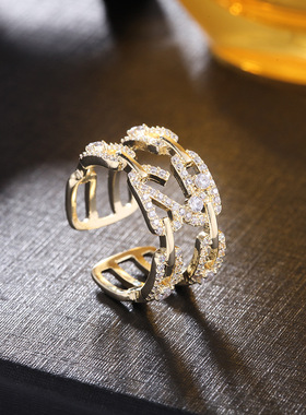 日韩新款多层线条锆石戒指