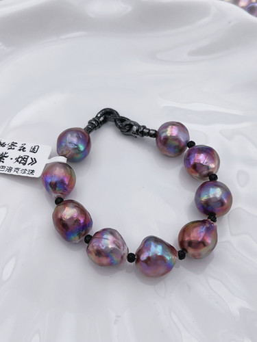 《紫·烟》天然淡水珍珠手链妖紫色油画彩13mm大龙珠项链稀有珍珠