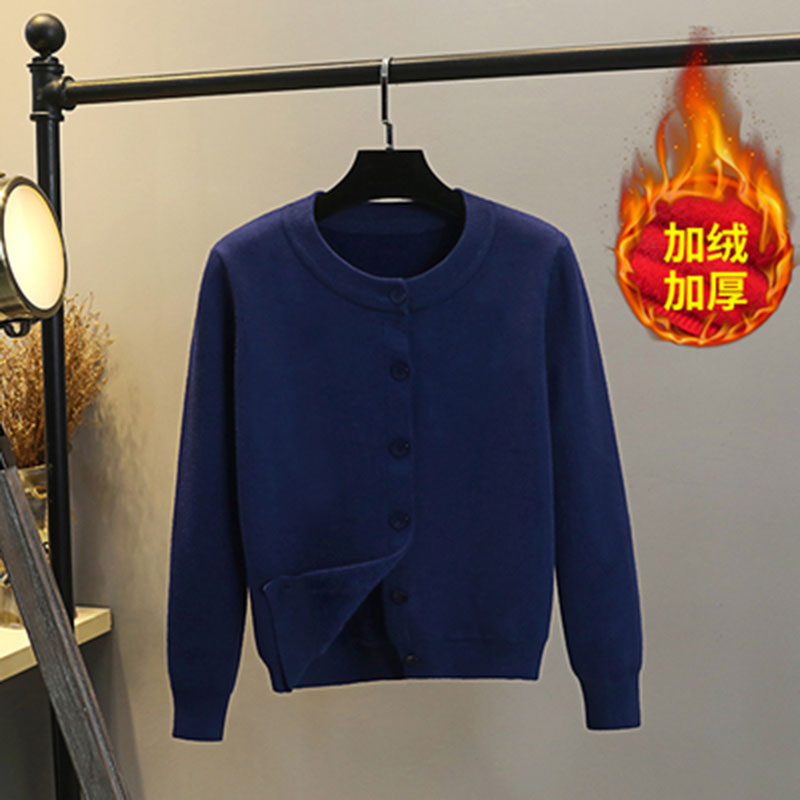 针织开衫圆领外搭短款上衣厚外套