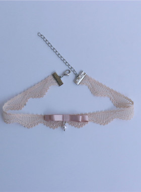 温柔风蕾丝蝴蝶结珍珠吊坠锁骨链