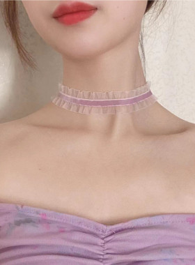 烟紫色项链花边仙气短颈链项链女