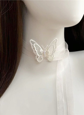 立体蝴蝶甜长飘带颈花仙法式浪漫