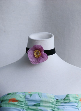 复古高级感虞美人花朵颈花颈链女