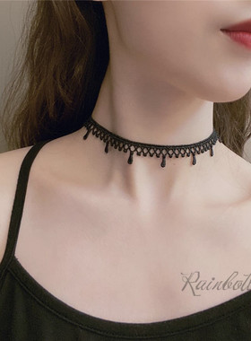 choker黑色流苏甜美风蕾丝项圈
