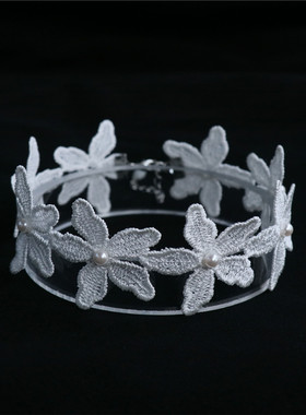 森系少女蕾丝白花朵珍珠choker