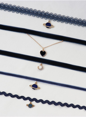 拍三免一锁骨链细丝绒短款项链女