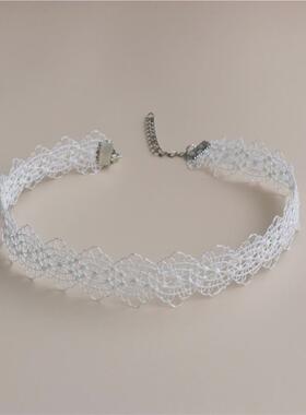 纹身锁骨链白色蕾丝简约大方项圈