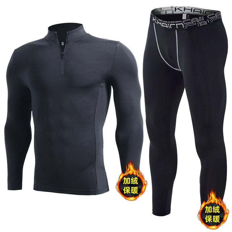 运动打底套装吸汗速干健身服跑步足球篮球男士高弹紧身打底两件套