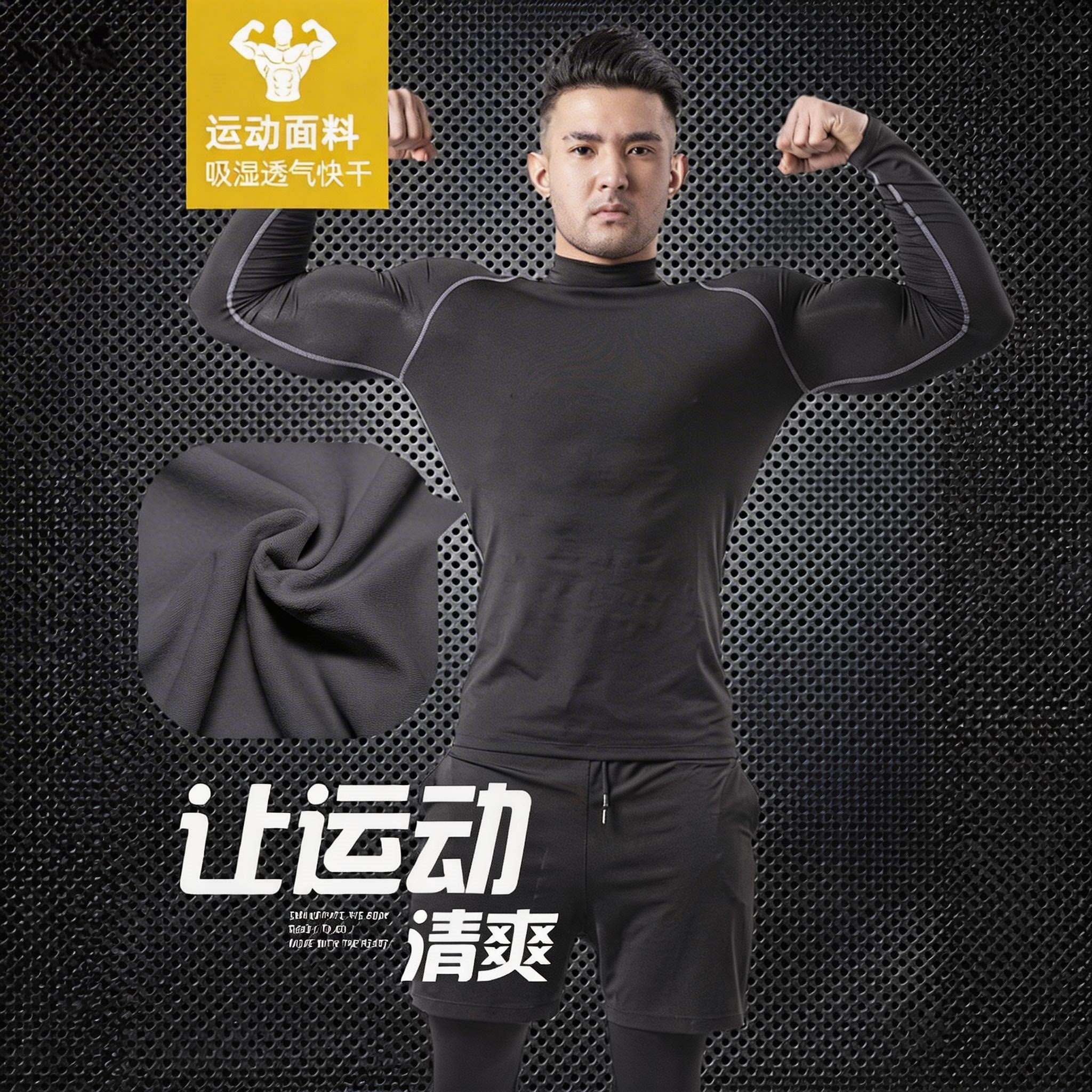运动打底套装吸汗速干健身服跑步足球篮球男士高弹紧身打底两件套
