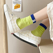 多巴胺袜子女秋夏纯棉网眼堆堆袜ins潮彩色中筒抖音同款 外穿长袜