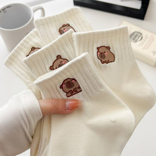 卡皮巴拉袜子女短袜纯棉卡通春夏薄款 中短筒棉袜可爱水豚低腰棉袜