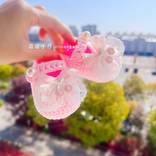 手工钩织蕾丝樱桃公主鞋