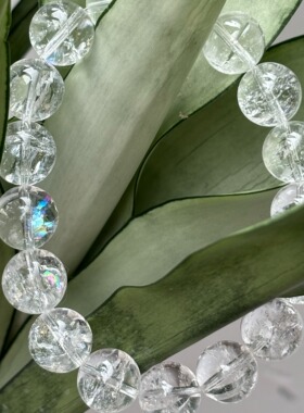 冰透爆闪白阿塞彩虹手串高级天然白水晶手链女治愈平衡能量