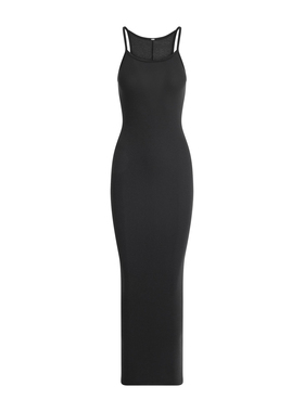 ski同款Cottonrib弹力罗纹后开衩吊带背心连衣长裙卡戴珊显瘦无袖