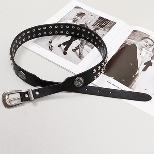 十字架腰带亚文化y2k铆钉黑色辣妹朋克女牛仔裤皮带个性