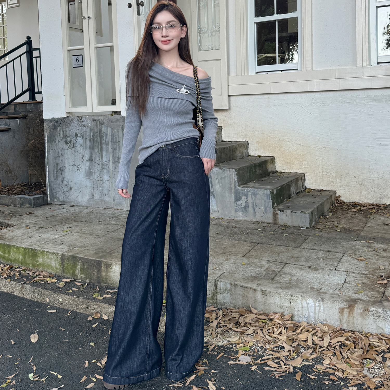 浅布调~春季美式中腰显瘦复古深蓝喇叭阔腿裤牛仔裤拖地长裤女