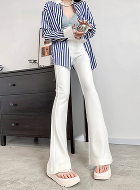 浅布调高个子加长裤春秋弹力拖地垂感阔腿高腰显瘦白色大喇叭裤女