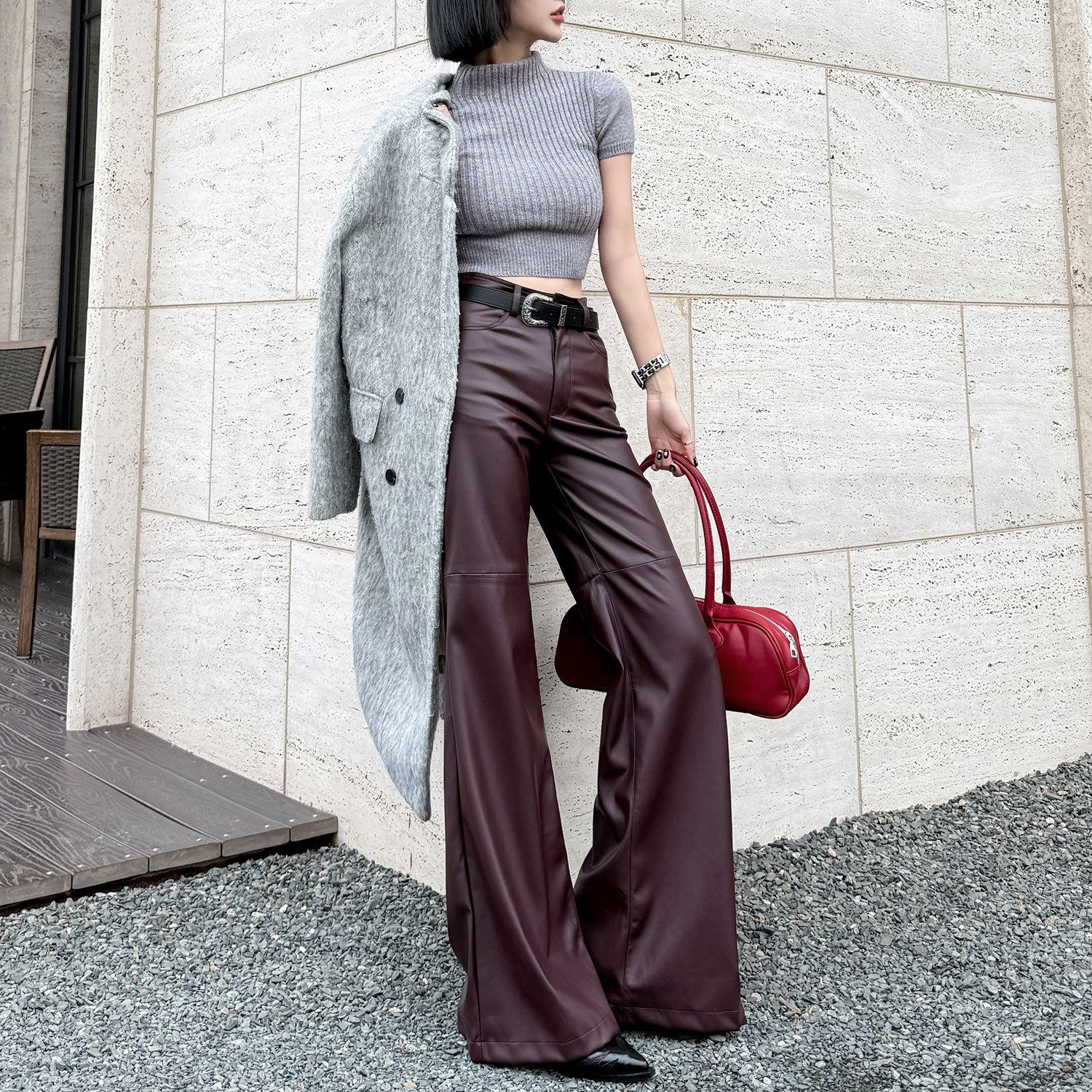 浅布调高个子加长裤辣妹大喇叭裤休闲阔腿拖地裤安可拉红pu皮裤女,女装/女士精品,休闲裤,淘宝优惠券,粉丝福利购,淘宝优惠卷