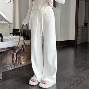 浅布调垂感阔腿休闲裤秋冬新款显瘦百搭直筒中缝针织裤高个加长裤