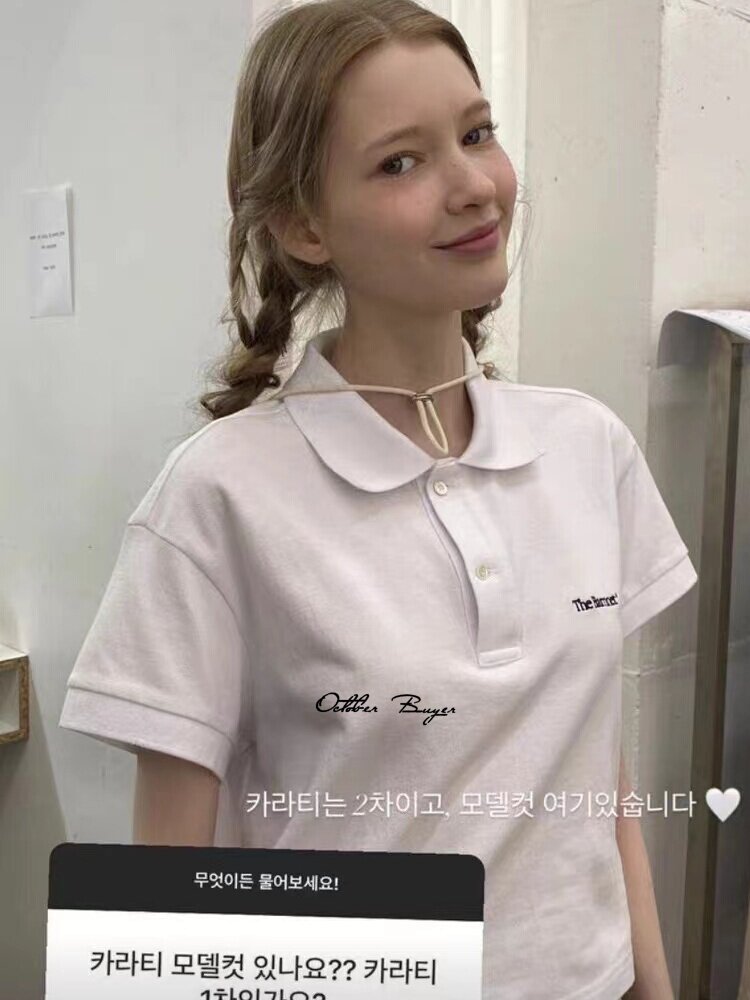 구매자 매장  반넷 여덟 우유 새로운 단색 폴로 칼라 문자 자수 반팔 티셔츠