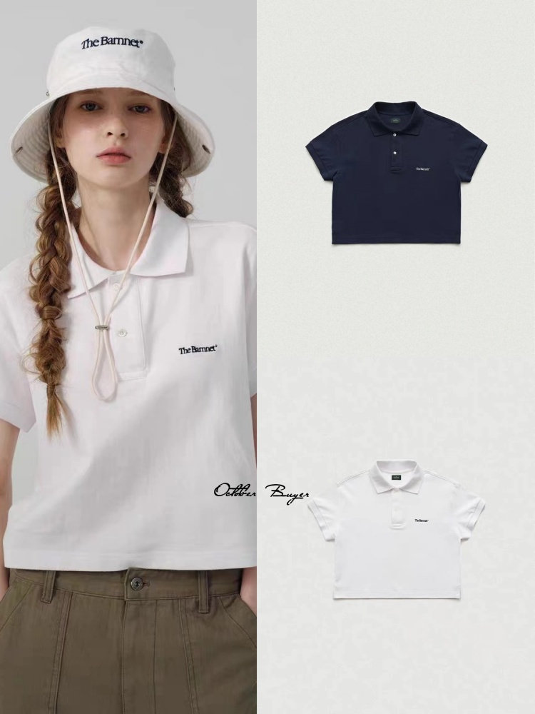 구매자 매장  반넷 여덟 우유 새로운 단색 폴로 칼라 문자 자수 반팔 티셔츠