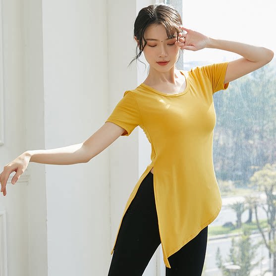 宽松现代舞练功服古典广场舞中袖斜边开叉上衣成人瑜伽舞蹈团队服