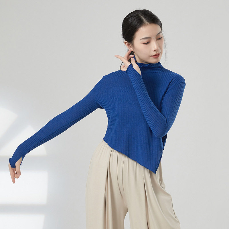 秋季现代舞半高领针织套指宽松长袖上衣古典舞练功服女形体成人