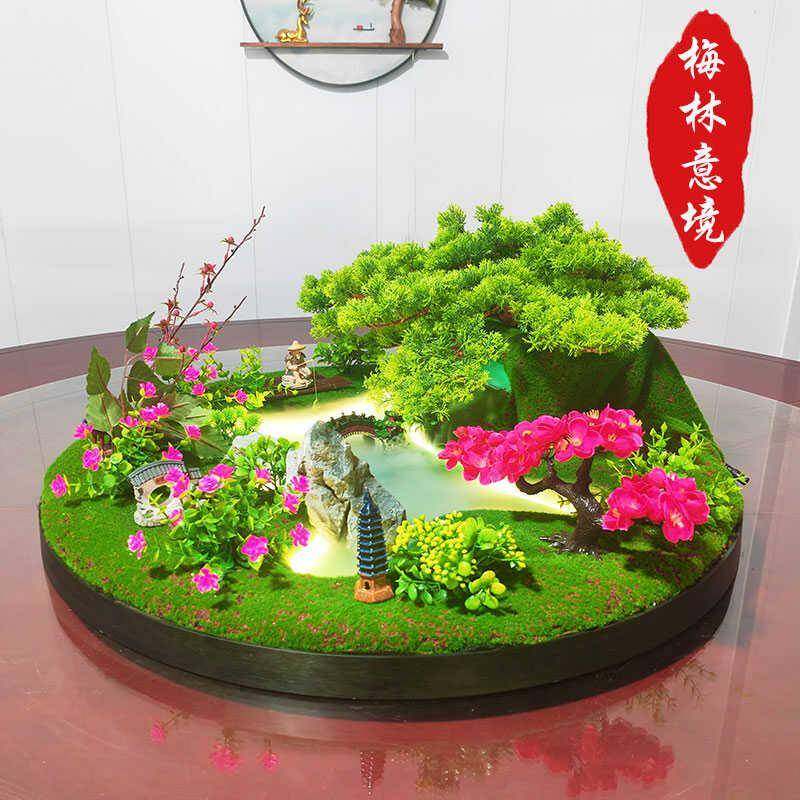 酒店餐厅桌面微景观小摆设仿真花雾化灯光盆景摆件饭店餐桌装饰品