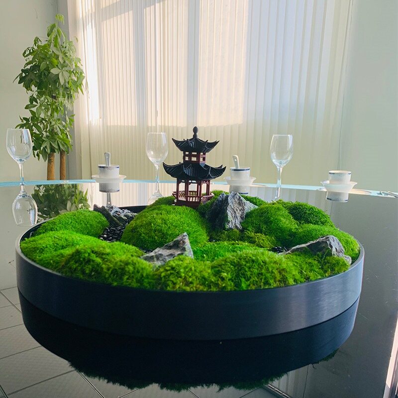 新品大型酒店餐桌花大圆桌中间转盘装饰摆件饭店包间桌面创意盆景