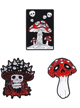 万圣节红伞伞白杆杆蘑菇骷髅胸针