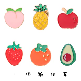 饰 夏日水果金属胸针卡通可爱草莓苹果桃子柿柿如意徽章衣服包包装