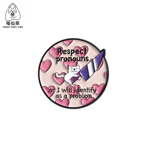 可爱粉色圆形猫咪徽章胸针饰品
