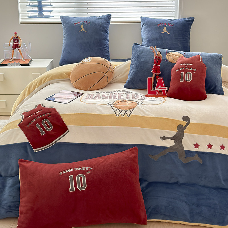金喜鸟家纺灌篮高手男孩青少年被套加厚冬天牛奶绒四件套冬季卡通