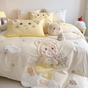 金喜鸟家纺可爱小熊卡通儿童被套床单四件套纯棉全棉柔软水洗棉