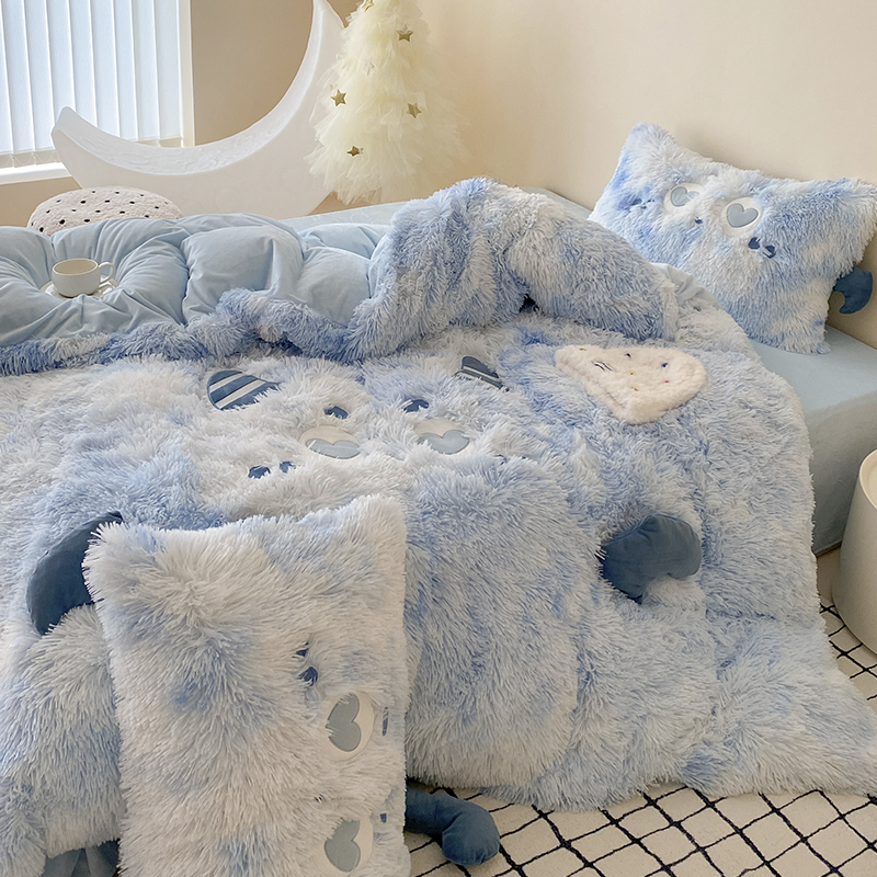 蓝色小怪兽卡通立体四件套