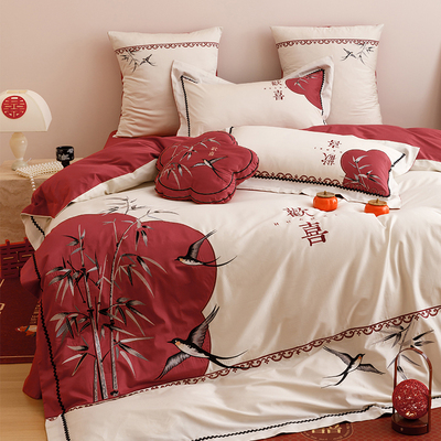 新中式双喜100支长绒棉四件套