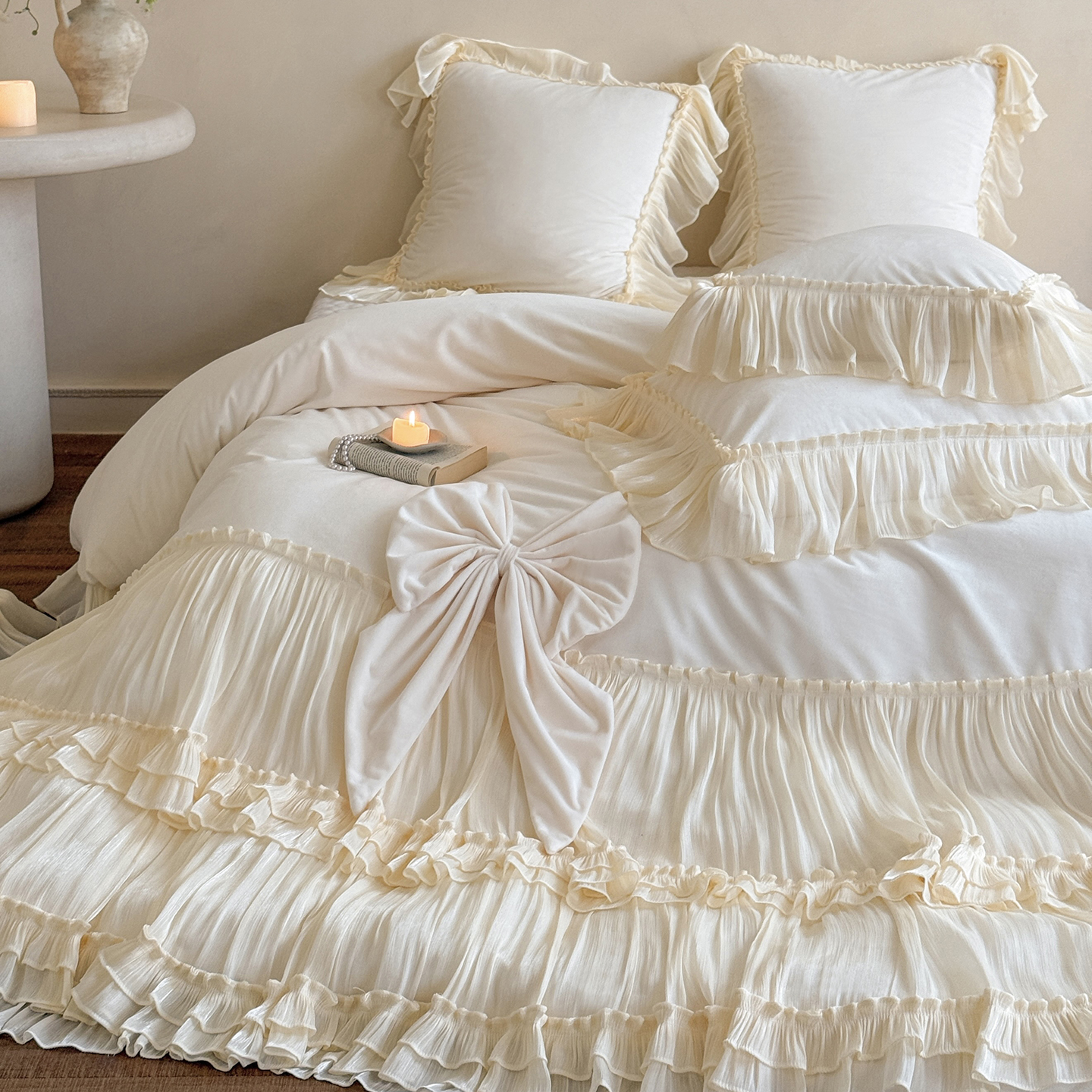 公主风蝴蝶结床盖保暖四件套