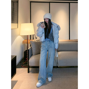 12/23  10AM 徐琳 满天星重工牛仔裤女宽松直筒阔腿显瘦带钻裤子