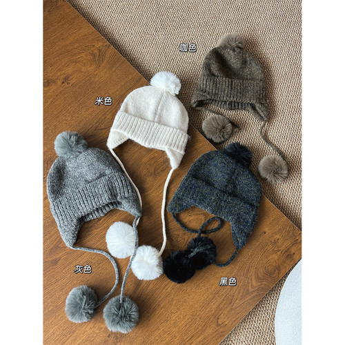 秋冬保暖毛织韩系毛球护耳辫子雷锋帽针织帽