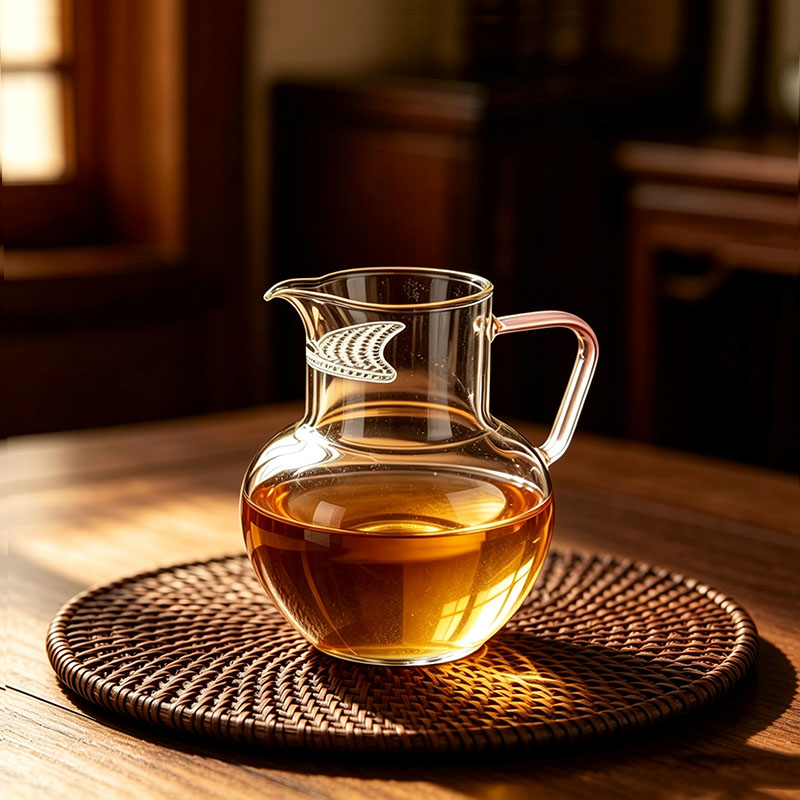玻璃公道杯茶水分离一体滤网侧把图片