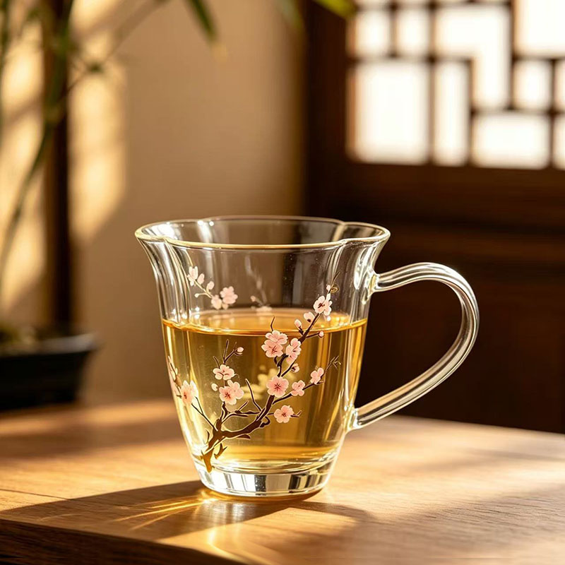 日式手工耐热玻璃变色梅花主人杯