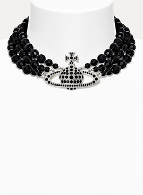 Messaline项链锁骨链choker黑玛瑙三层单层VIVIENNE WESTWOOD土星