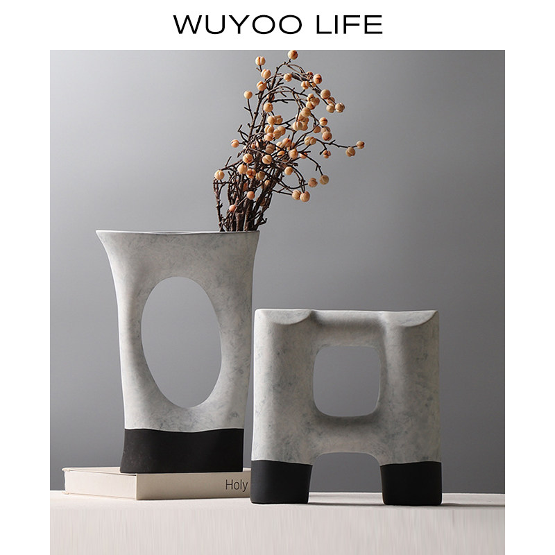 现代简约水泥漆面花瓶字母创意几何造型撞色家居书房装饰艺术摆件
