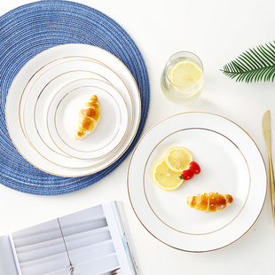 酒店骨碟盘家用高档 陶瓷吐骨碟金边餐盘装小吃碟子垃圾盘 小碟子