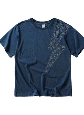 设计师品牌 sakai kouiti 蓝染刺绣日系复古休闲短袖T恤