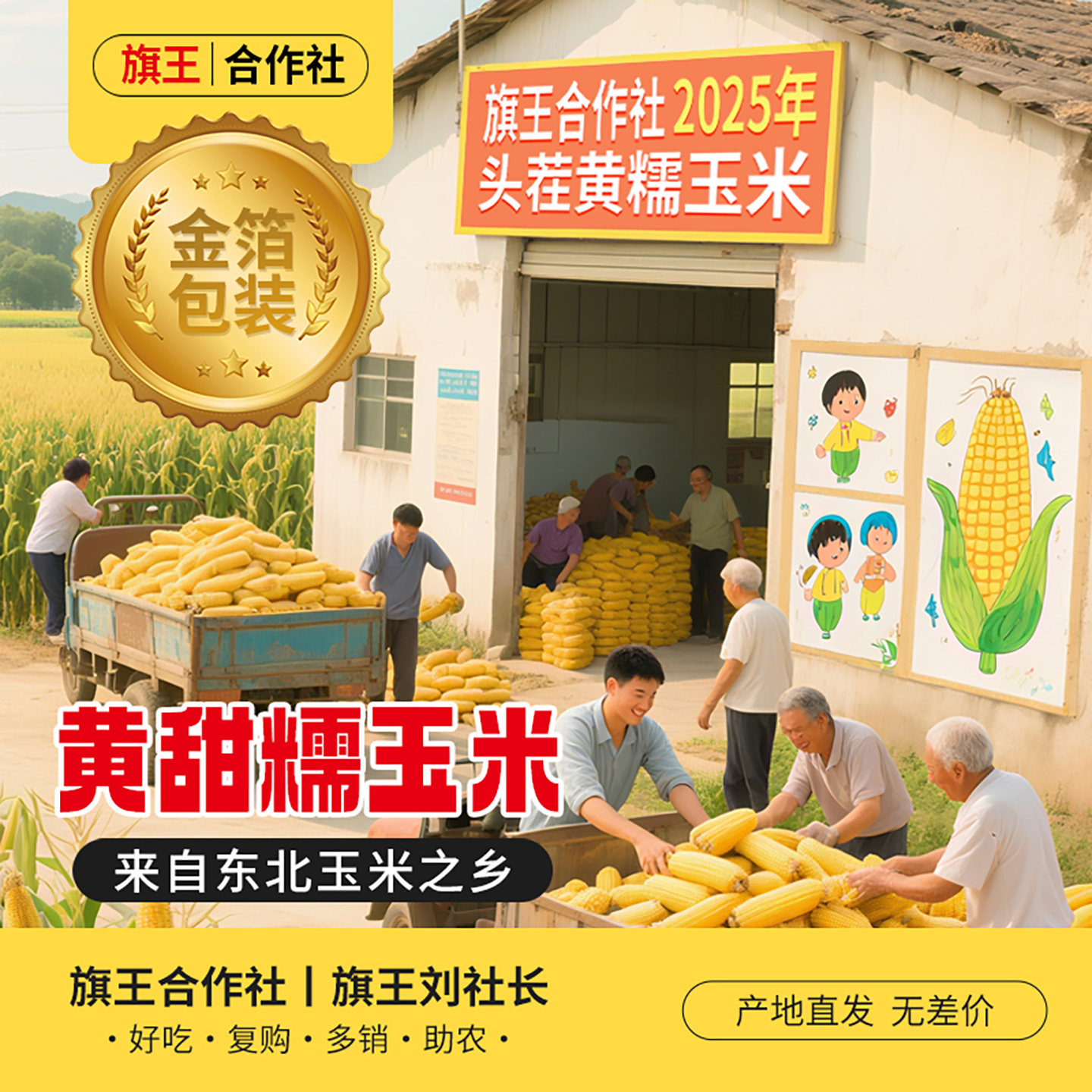 25年头茬新玉米旗王东北新鲜黄糯玉米香甜粘低脂金箔真空包装苞米