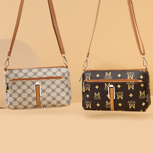 女包包新款时尚印花中老年妈妈款斜挎包双拉链多层女士手机单肩包