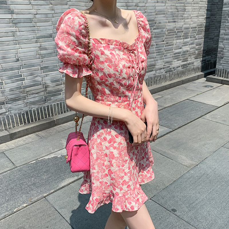 New gentle wind skirt, foreign style, French minority, sweet lotus leaf dress, goddess fan Chaoxian