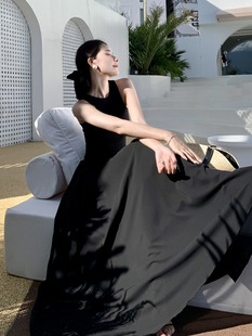 赫本风高级感黑色连衣裙2023夏季 气质无袖 背心吊带长裙显瘦裙子女