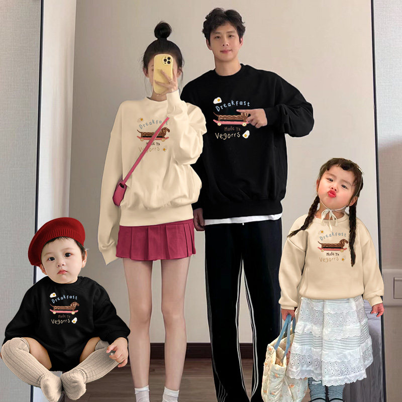 亲子装母子卫衣母女秋冬一家三口四口婴童哈衣连体服时尚男女童装